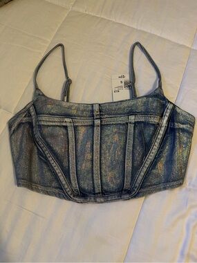 Forever 21 size small Iridescent Denim Corset Crop Top - Blue